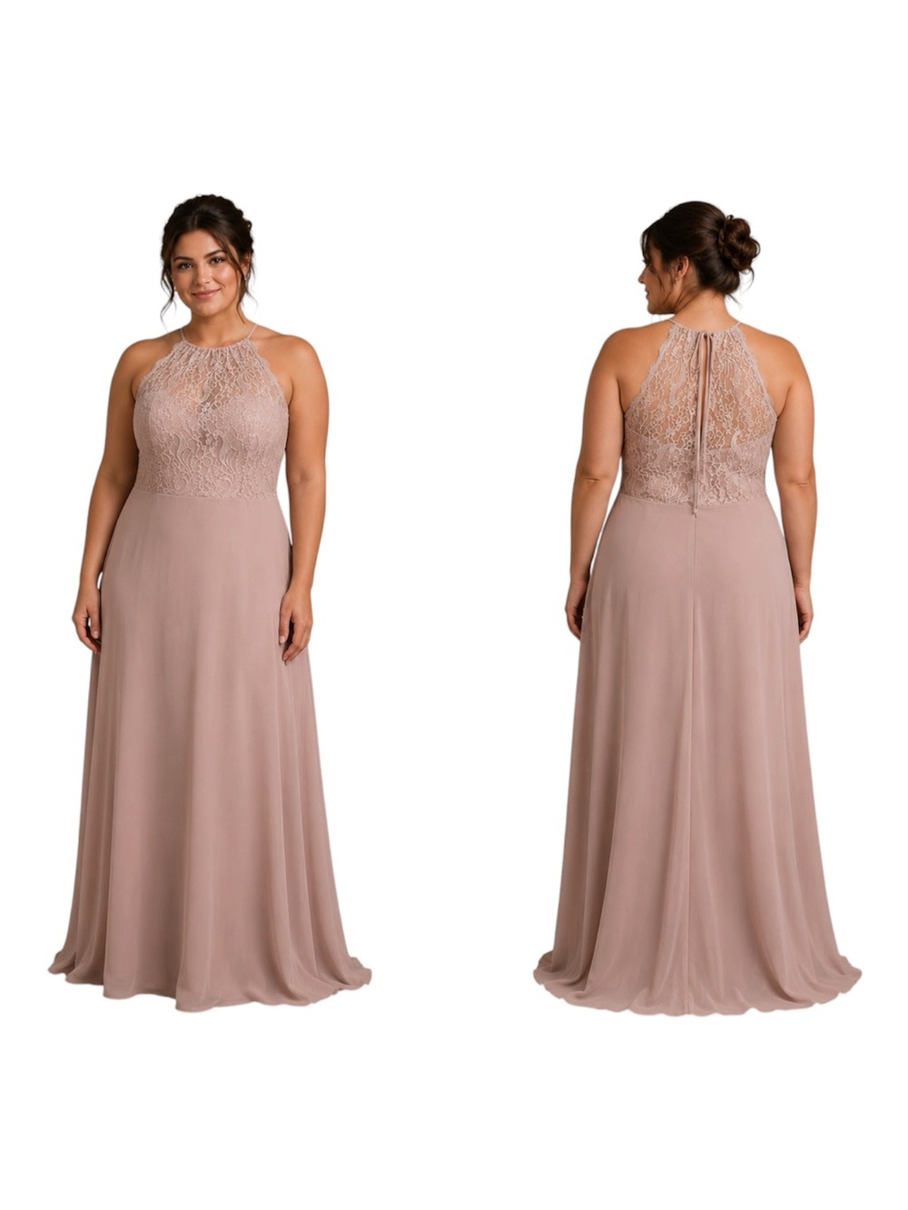 Hailey Paige Dress Women’s 16 5861-M Dusty Rose Lace Chiffon Long Full Long Prom